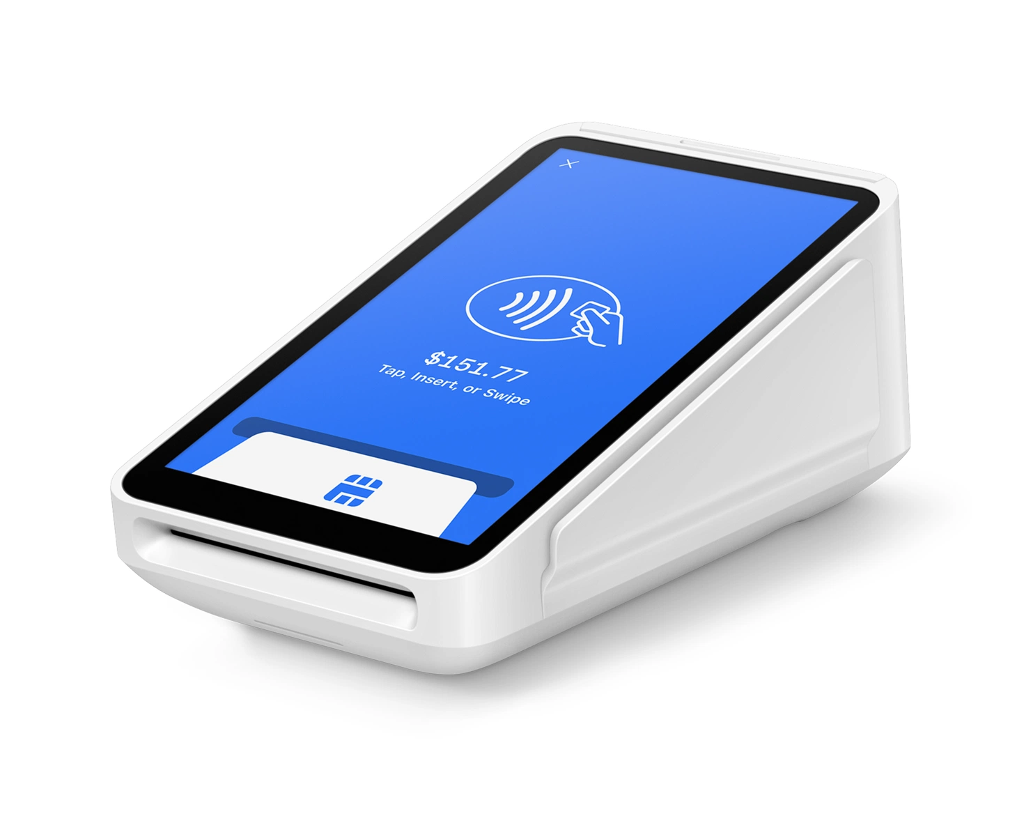 Square payment terminal displaying a contactless card checkout
